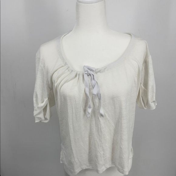 BOBI white short sleeve top, S, soft, tuck sleeves, Open back, Tie neck - Picture 1 of 6